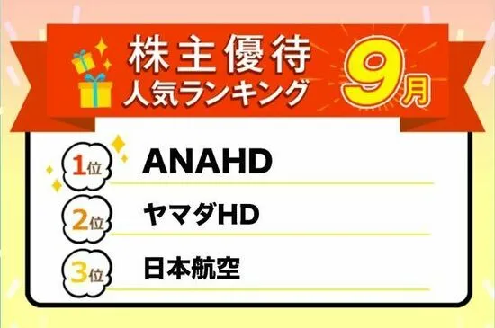 株主優待人気ランキング2023年9月：ANA、日本航空の国内線半額やヤマダHDの買い物券など銘柄多数！