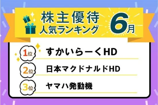 株主優待人気ランキング2024年6月：すかいらーく、マクドナルドの飲食券やカゴメ自社商品など魅力の外食・食品系優待！