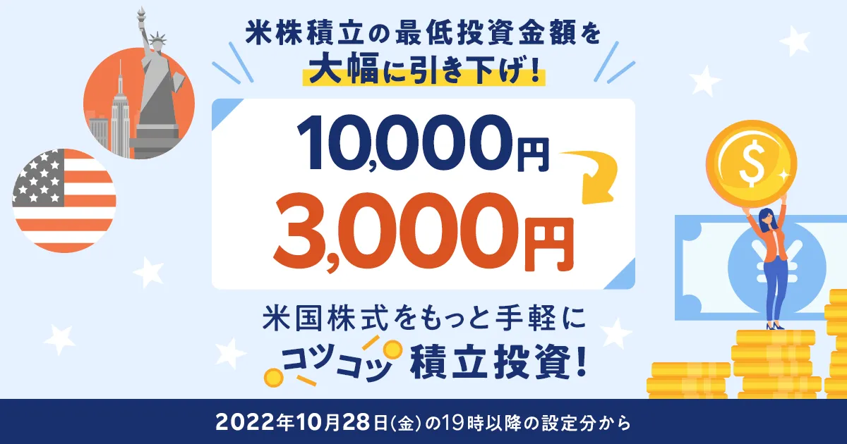 米株積立の最低投資金額を大幅に引き下げ！   楽天証券